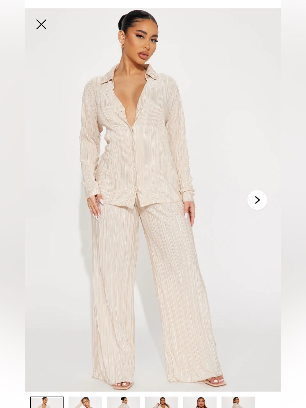Fashion Nova Cream Pleated Wide-Leg Pantsuit